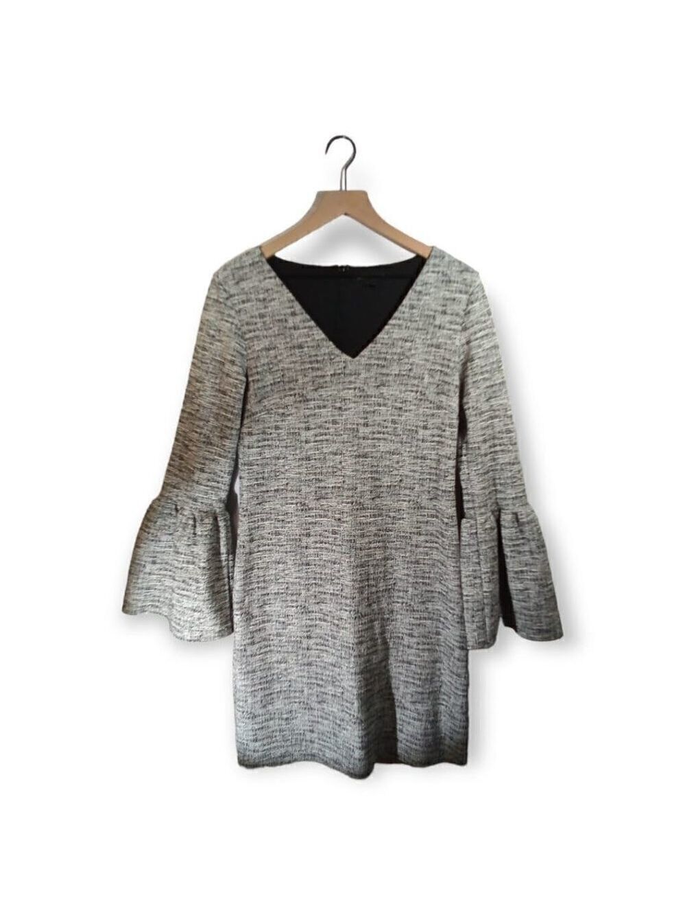 Banana Republic Women's Black White Bell Sleeve Boucle Dress Size S